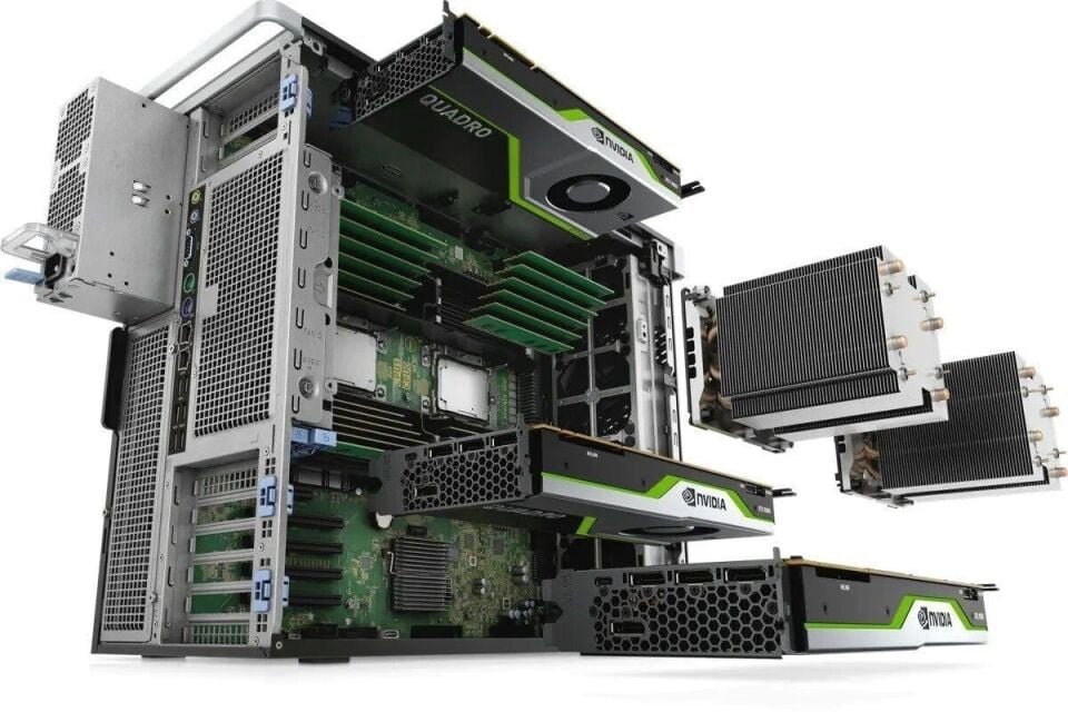 ''Dell Precision T7920 Tower Workstation Ekran Kartlı 2 x Intel Xeon Silver 4214R 2.4GHz,(3.5GHz Turbo, 12C, 9.6GT/s 2UPI, 16.5MB Cache,HT(100W) DDR4- 2400 1st) 512 GB M.2 SSD 32 GB RAM NVİDİA T1000 EKRAN KARTI Win11pro