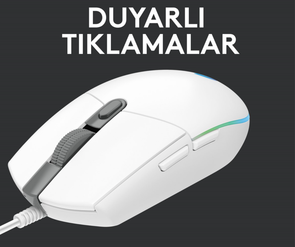 LOGITECH G G102 LIGHTSYNC RGB AYDINLATMALI 8.000 DPI KABLOLU OYUNCU MOUSE BEYAZ