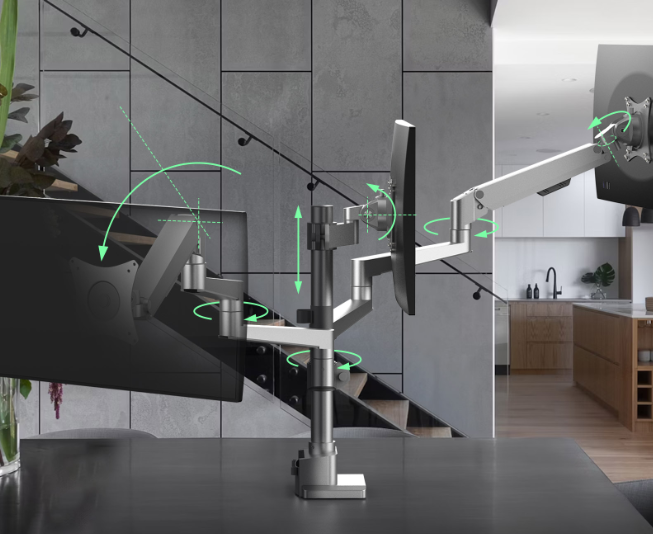 ICY BOX Masa montajlı, 32'' (81 cm) üç monitör için monitör standı IB-MS525-T